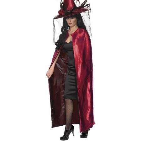 Rood/zwarte omkeerbare heksen cape | Onesize